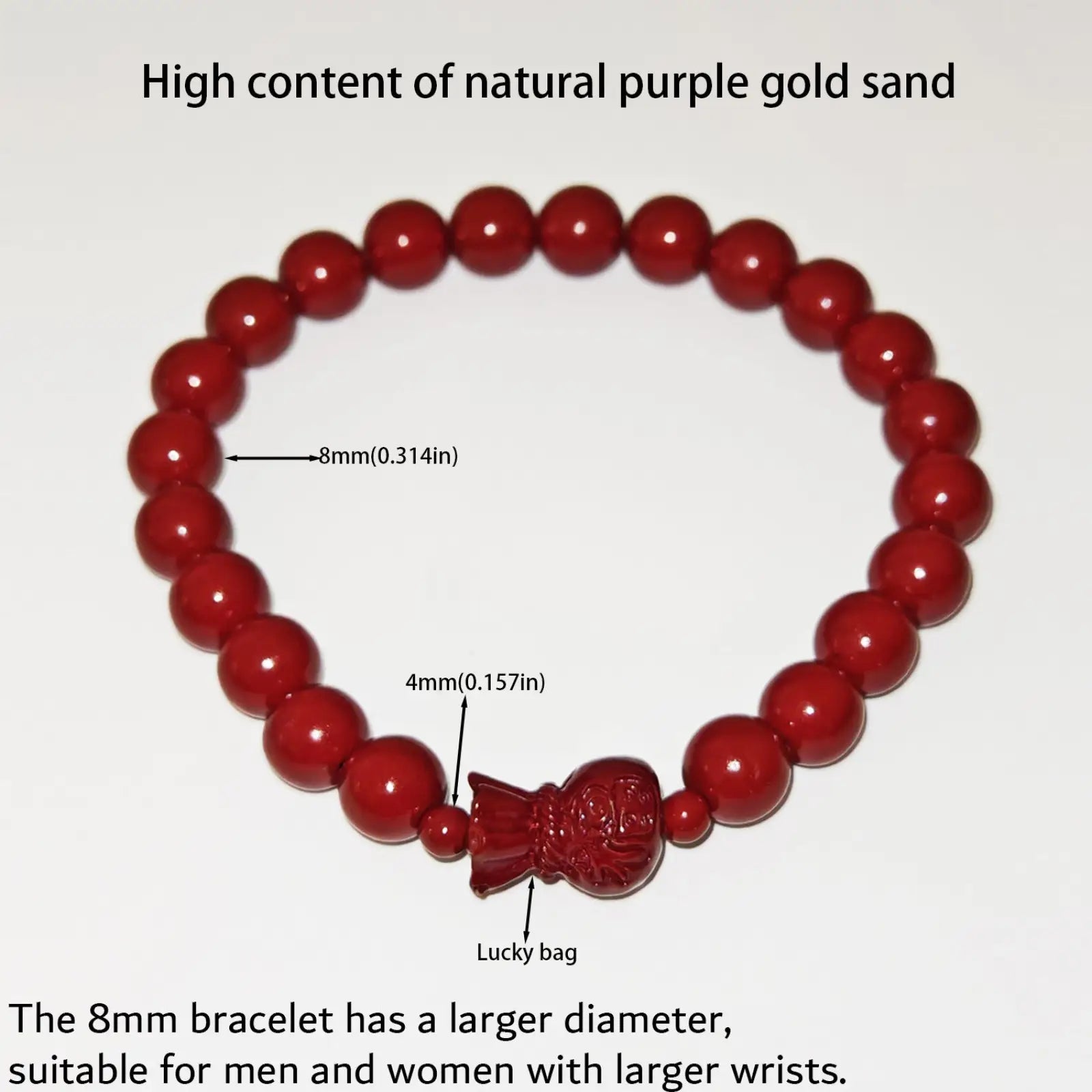 Handcrafted cinnabar lotus red beaded bracelet with a carved lucky bag calabash charm
