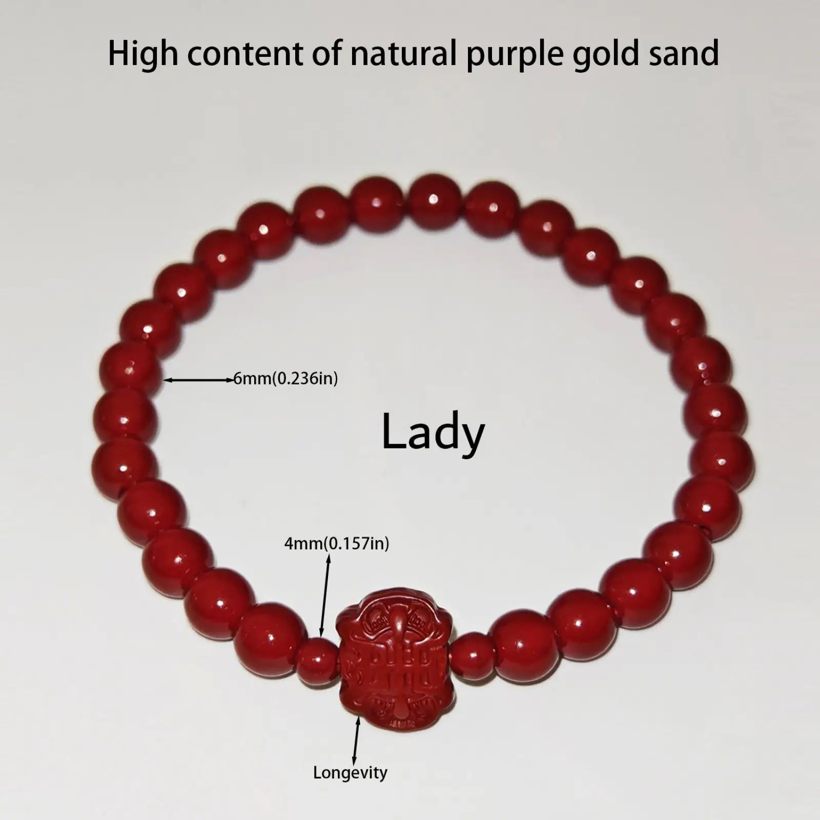 Handcrafted cinnabar lotus and calabash red beaded bracelet with smooth beads and central carved pendant ornate design