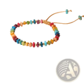 Handcrafted rainbow square stone woven yoga bracelet with colorful beads gold accents and tan cord closure