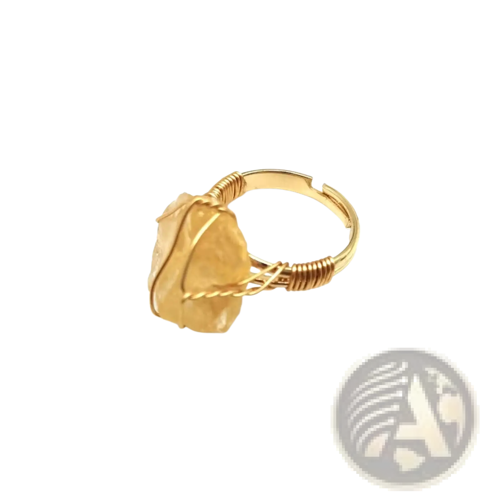 Handcrafted gold wire wrapped adjustable ring featuring a raw faceted yellow citrine gemstone