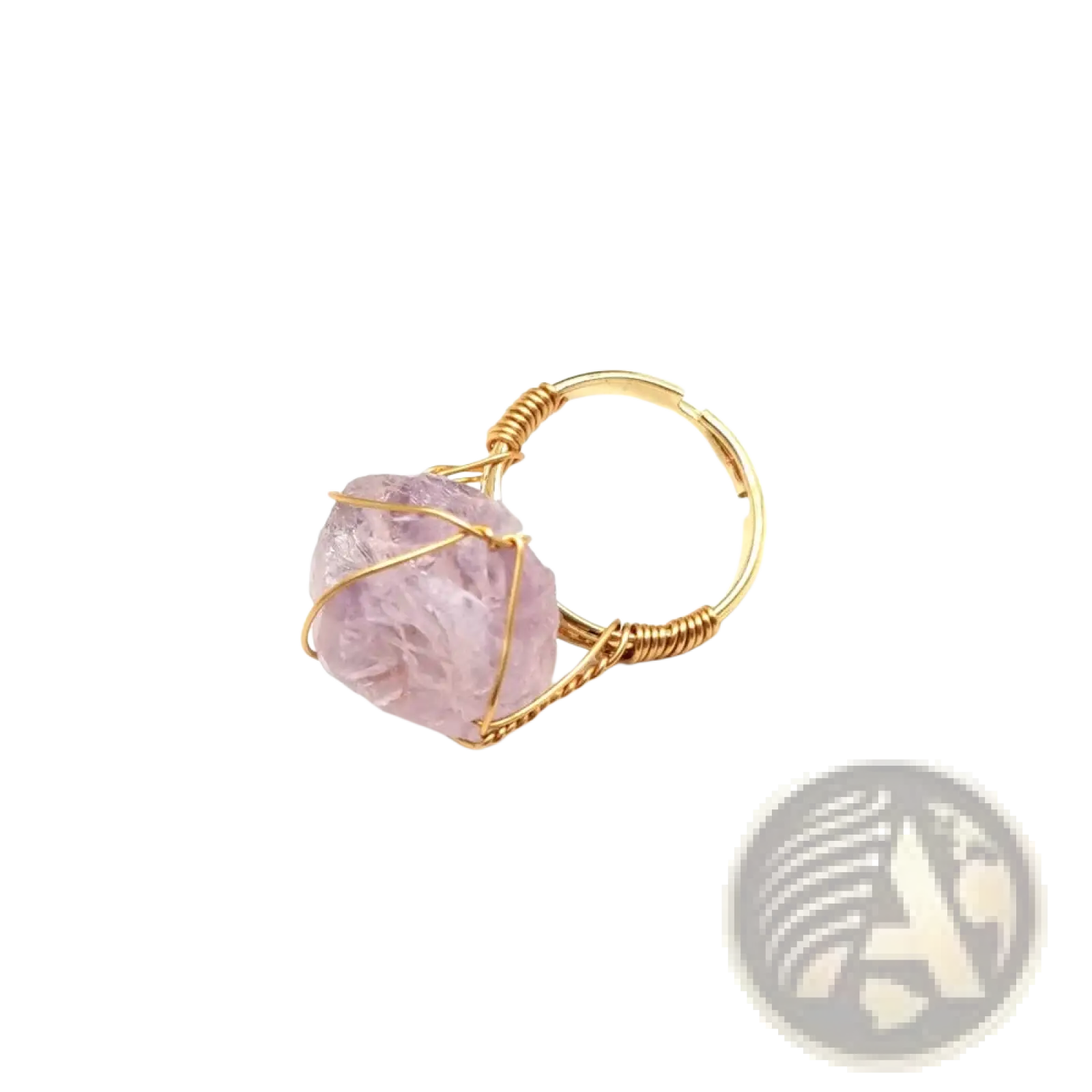 Handcrafted gold wire wrapped adjustable ring featuring a delicate raw faceted pink crystal gemstone