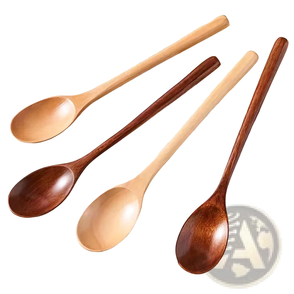 Handcrafted wooden spoon set four piece kitchen utensil with smooth polished natural and dark brown finishes