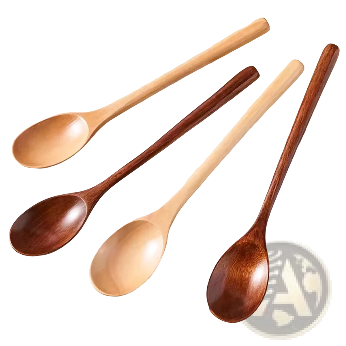 Handcrafted wooden spoon set four piece kitchen utensil with smooth polished natural and dark brown finishes