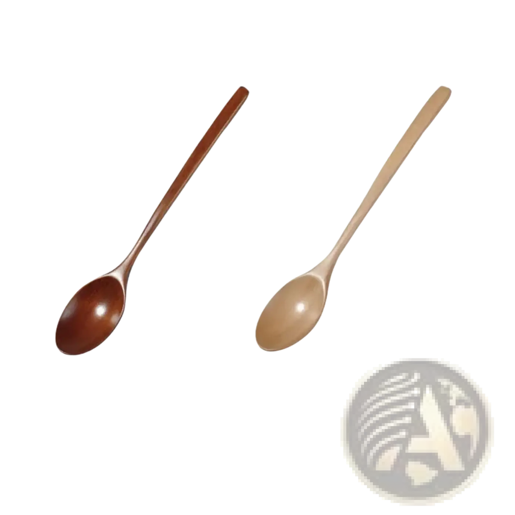 Two handcrafted wooden spoons in rich brown and natural light wood tone for kitchen utensil use