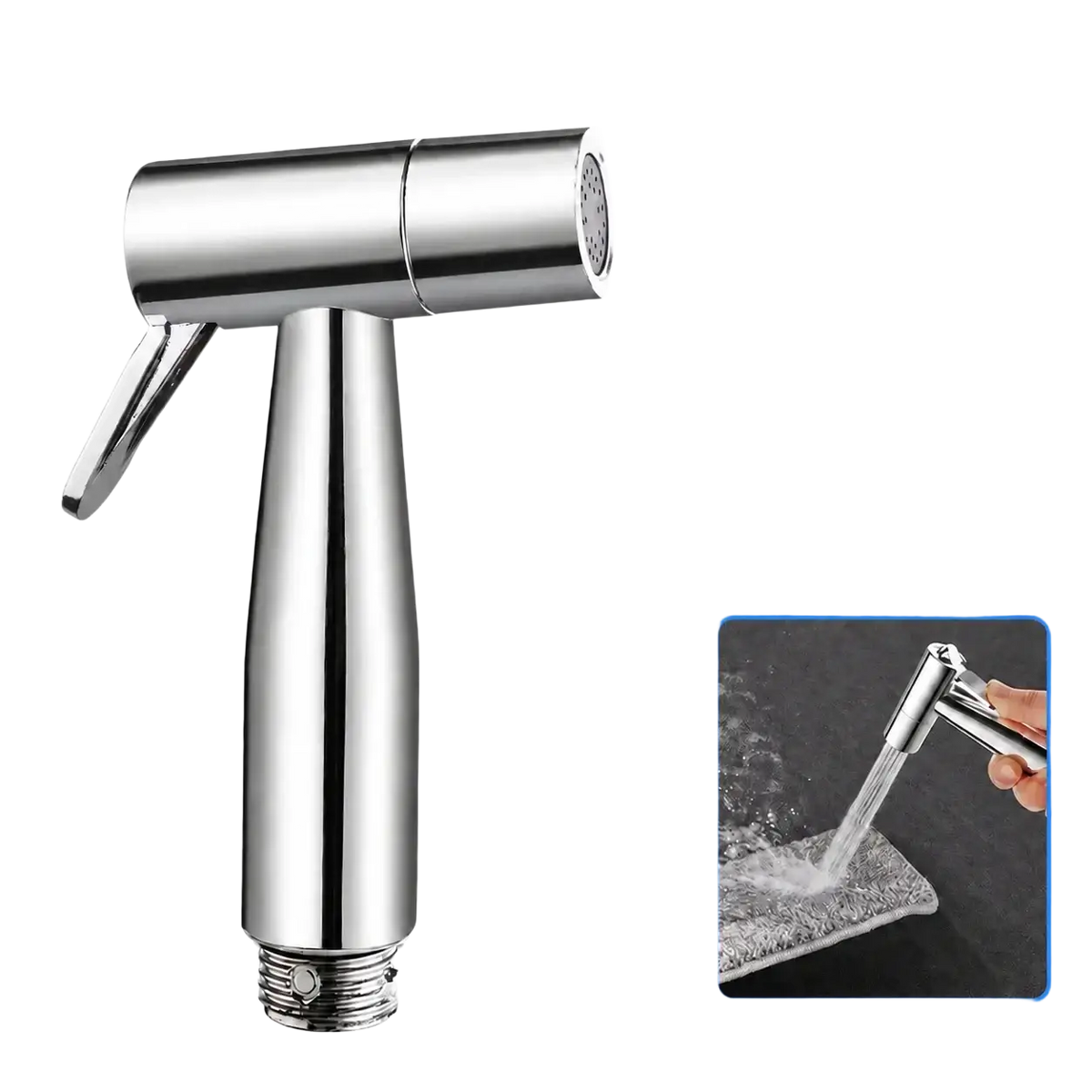 Handheld bidet sprayer nozzle chrome toilet cleaning tool with bright silver metallic pressure gun and adjustable nozzle