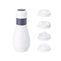 White and gray handheld vibration body fat loss machine with interchangeable silicone facial cleansing attachments