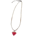 Handmade pendant necklace featuring creamy white pearl beads and a vibrant red watermelon slice charm