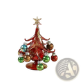 Handmade glass miniature Christmas tree ornament with red glitter finish gold star topper and colorful dangling baubles