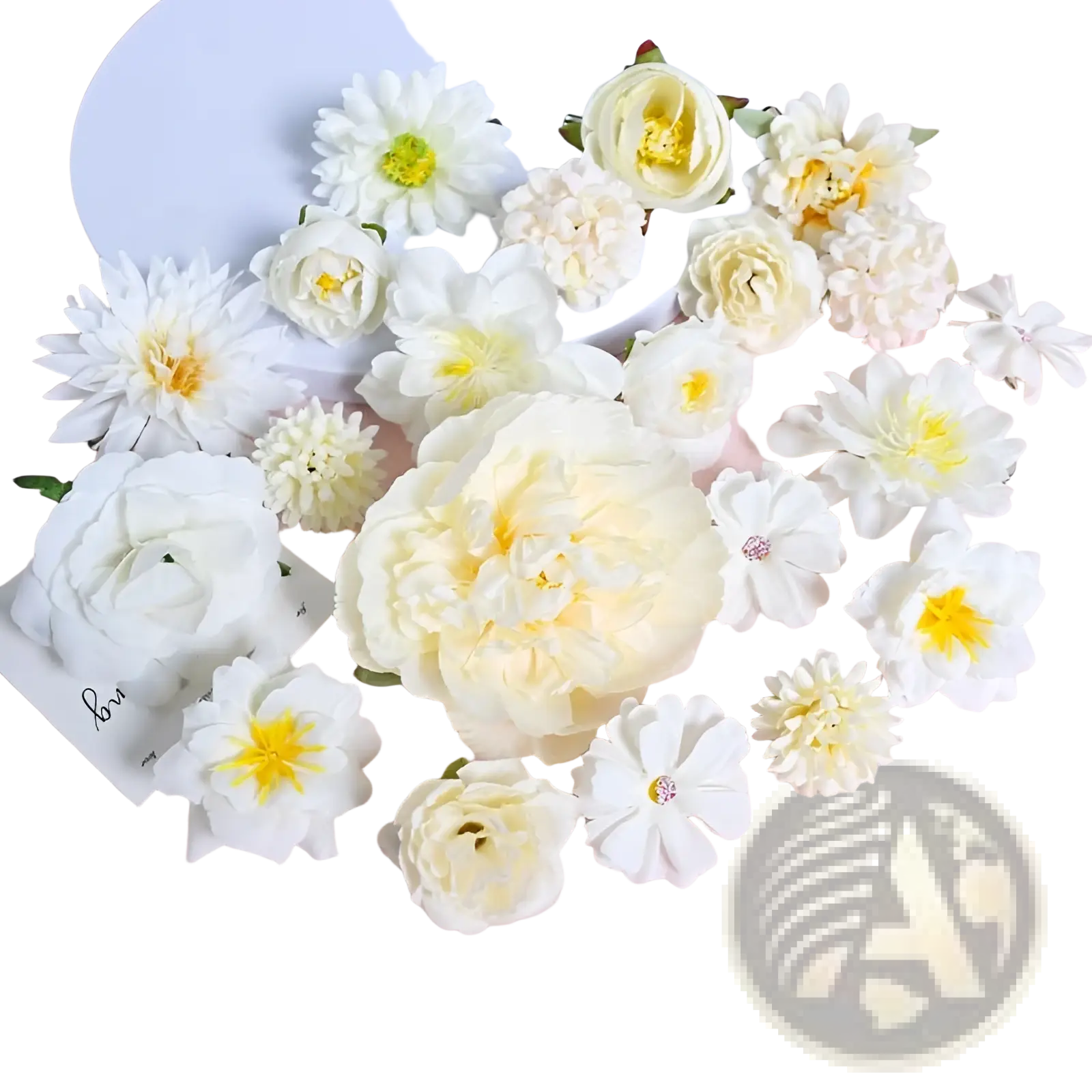 Handmade mixed pastel silk flower diy hair accessory set featuring artificial white and cream daisies and roses with yellow centers