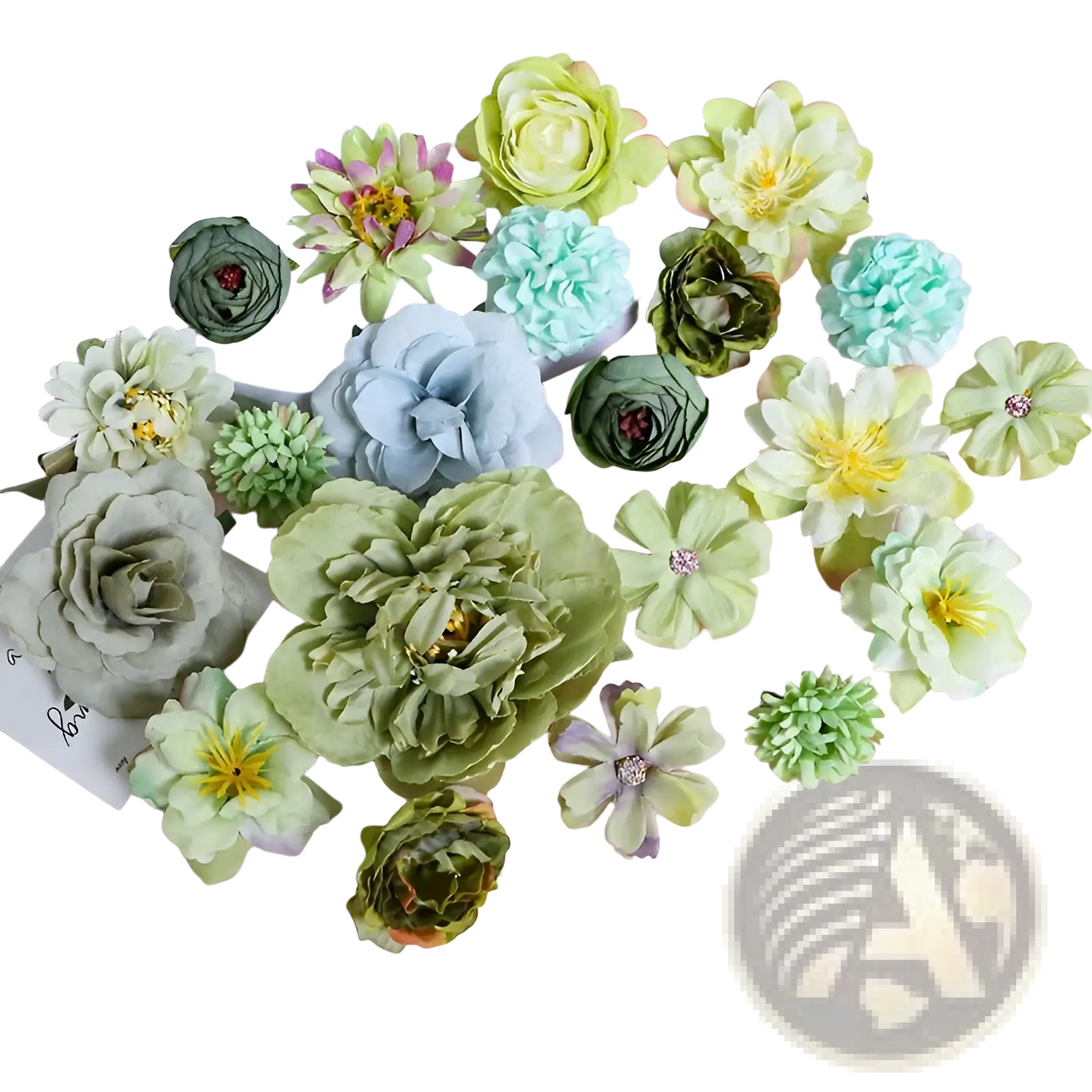 Handmade mixed pastel silk flower diy hair accessory set featuring artificial flowers with fabric petals and metallic centers