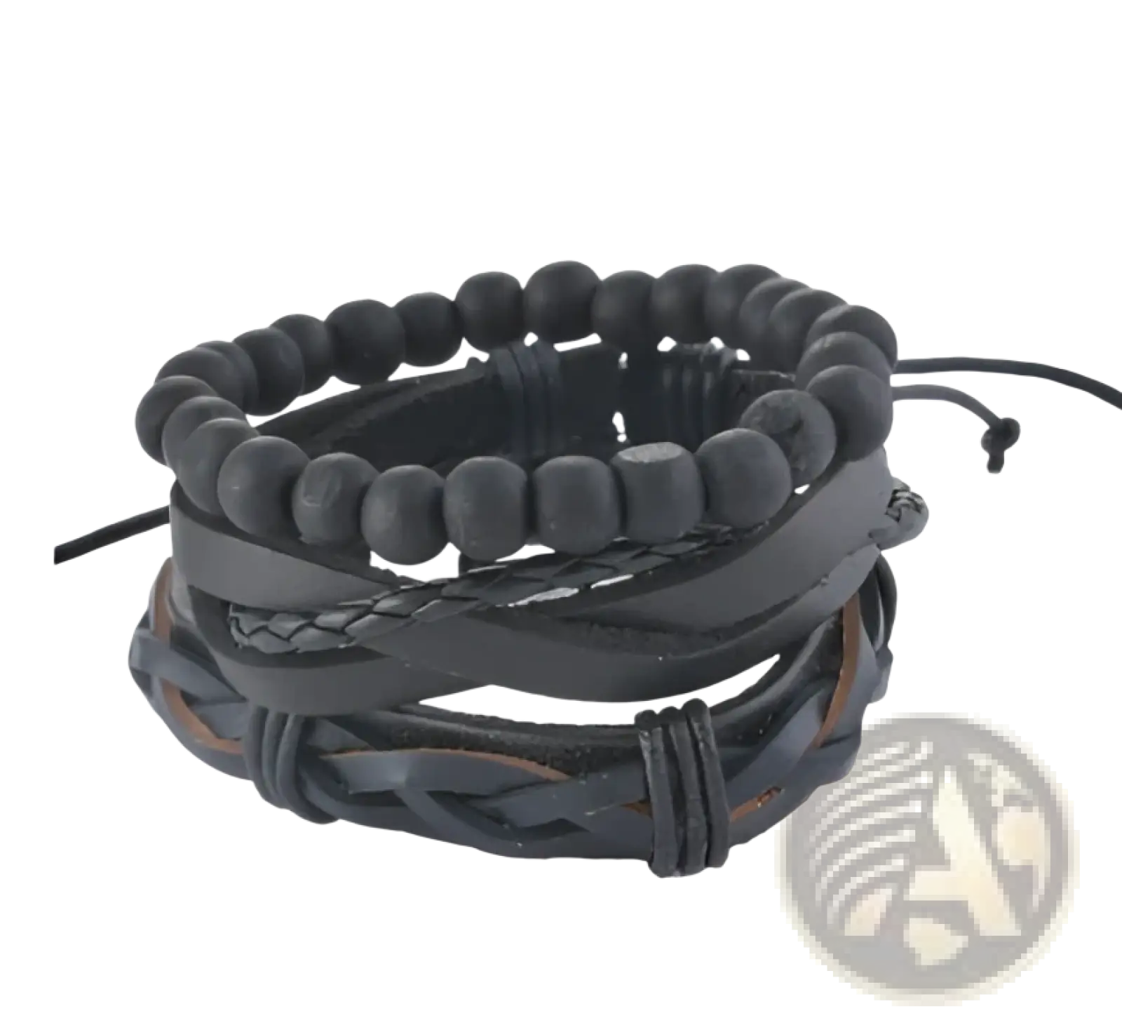Handmade multilayer black leather bracelet featuring braided and wood bead designs for stylish wristwear