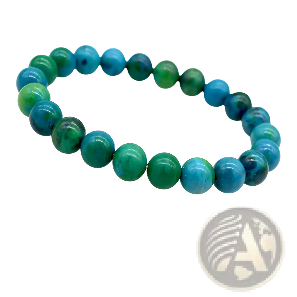 Handmade phoenix stone beaded energy bracelet with vibrant turquoise and green aventurine beads polished smooth