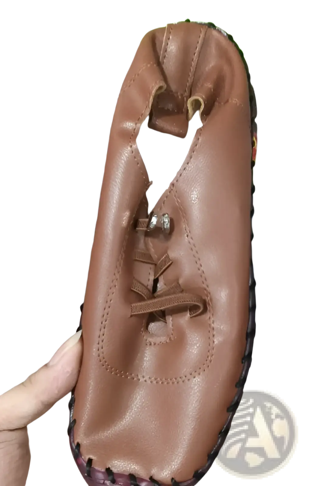 Brown handmade pu leather flat stitching casual mom shoe with lace-up design stitched edge and metallic eyelets