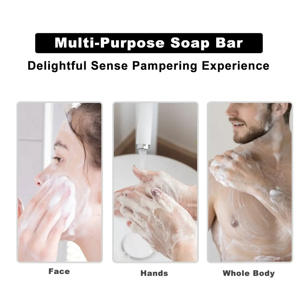 Handmade soap multi-purpose bar producing creamy white lather for face hands and body in essential oil gift set