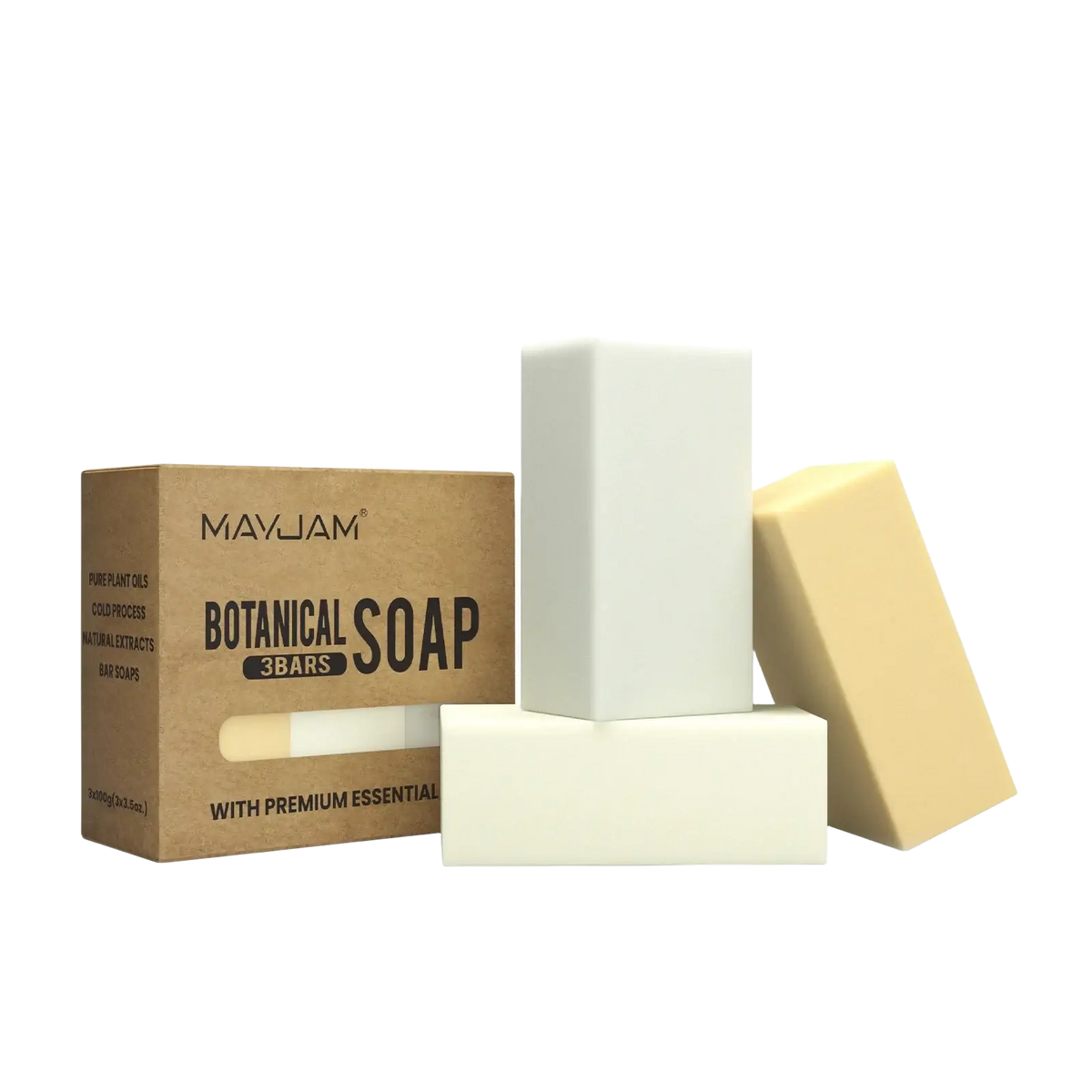Handmade soap gift set 3 pack with botanical bars in lemongrass pale yellow and clary sage and tea tree off-white colors