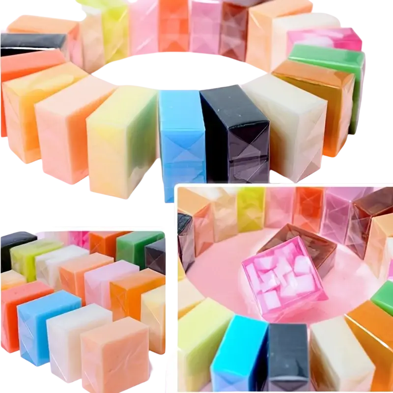 A vibrant array of handmade soap bars in blue orange green and black made with natural honey and essential oil 2 pack