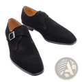 Black suede monk strap shoes with silver toned buckles handmade suede horsebit loafers for men business casual shoes