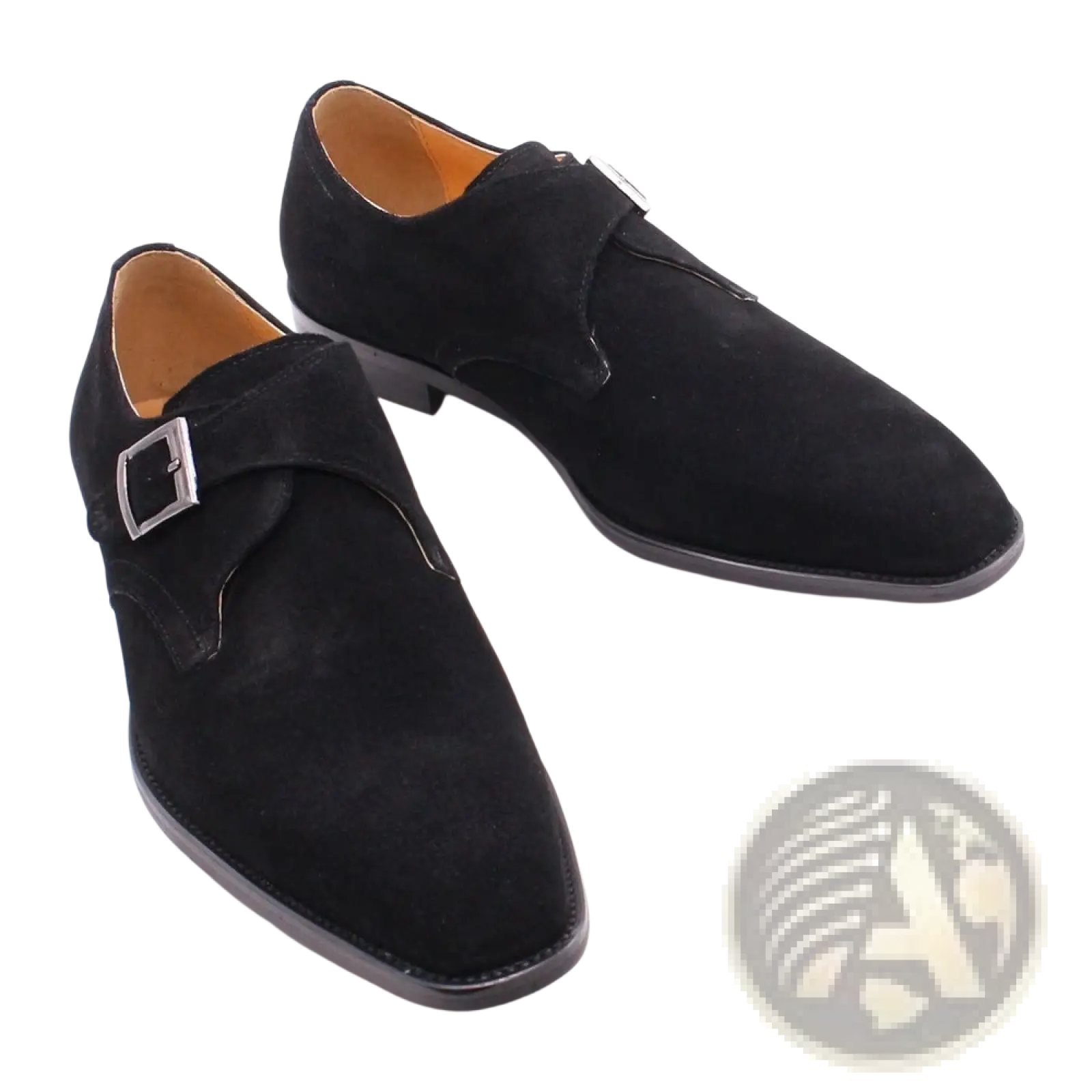 Black suede monk strap shoes with silver toned buckles handmade suede horsebit loafers for men business casual shoes