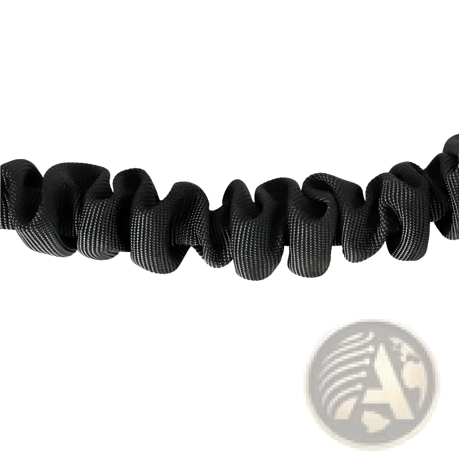 Black elastic cord with textured woven fabric surface for hands-free dog walking belt and leash set