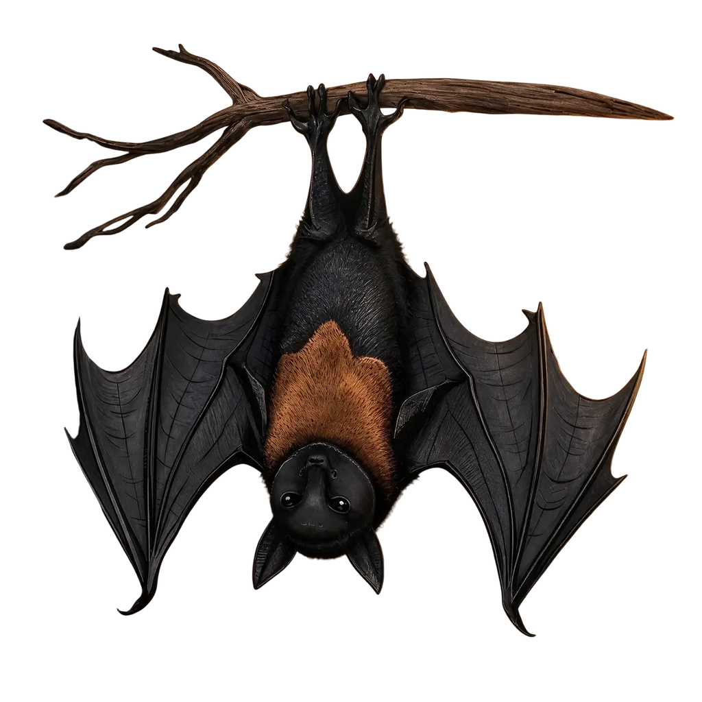 Black and brown bat hanging ornament with detailed wings and textured fur for halloween tree decor