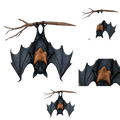 Black and brown bat hanging ornament with detailed wings and textured fur for halloween tree decor hanging from branch