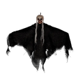 Black tattered fabric hanging ghost with skull head and long white hair halloween scary props for haunted house decor