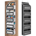 Black and white hanging storage organizer with large capacity mesh pockets suitable for hanging bag storage