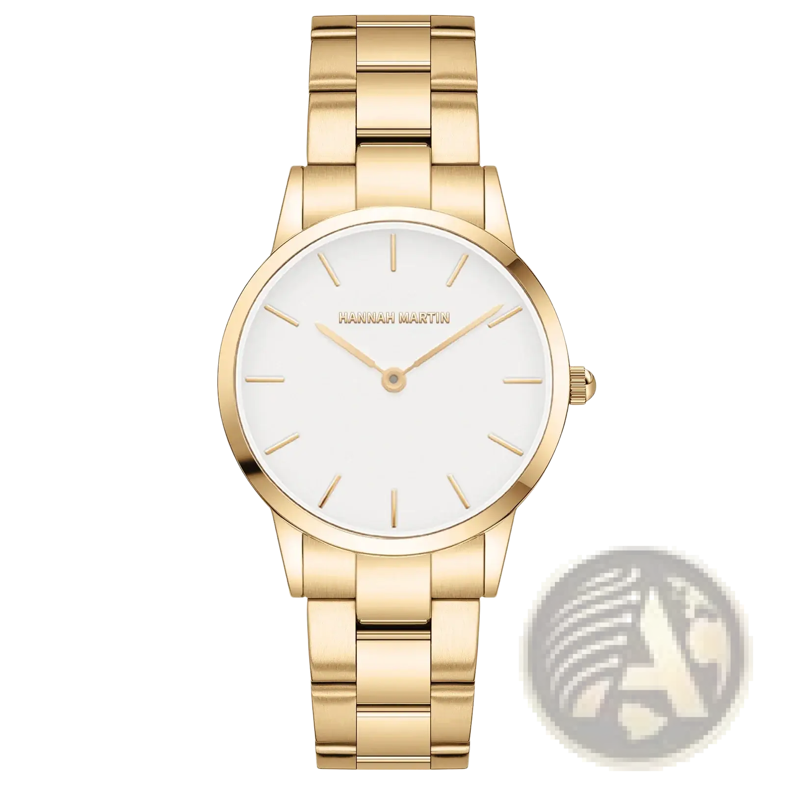 Hannah Martin rose gold minimalist women watch featuring a gold-toned case, white dial, and slender gold hands