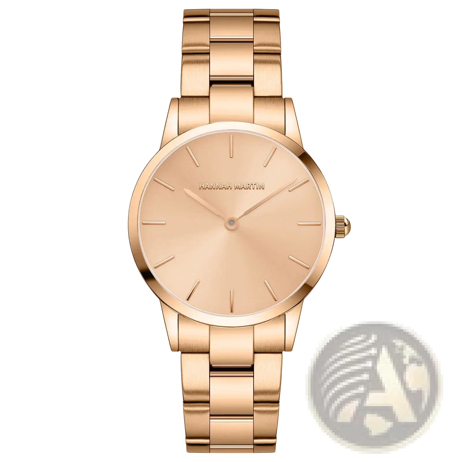 Hannah Martin rose gold minimalist women watch with metal bracelet and simple dial in a stylish set