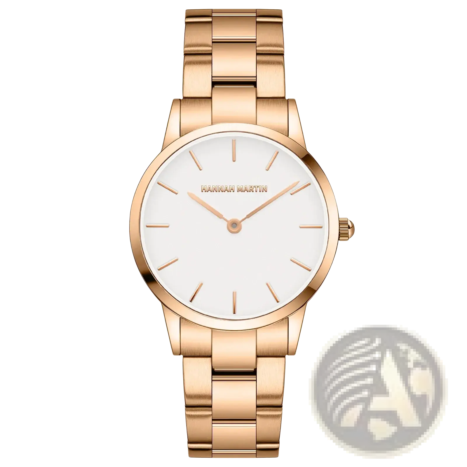 Hannah Martin rose gold minimalist women watch with a slender rose gold hands and white dial in a set