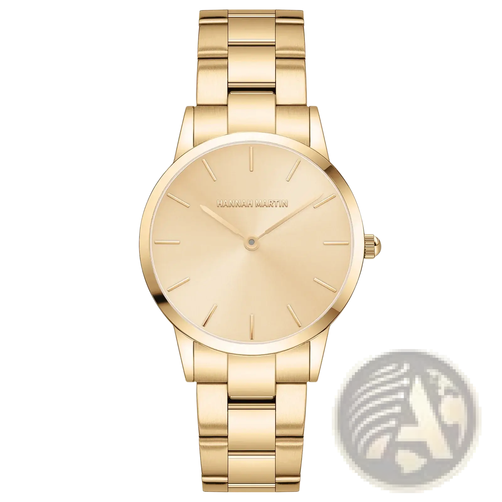 Hannah Martin rose gold minimalist women watch with gold-toned metal bracelet and simple stick indices dial