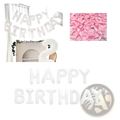 White happy birthday balloon letters with pink bows made of foil for birthday party decoration banner