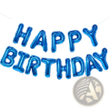 Blue metallic foil letter balloons banner spelling happy birthday in 16 inch size for birthday celebrations