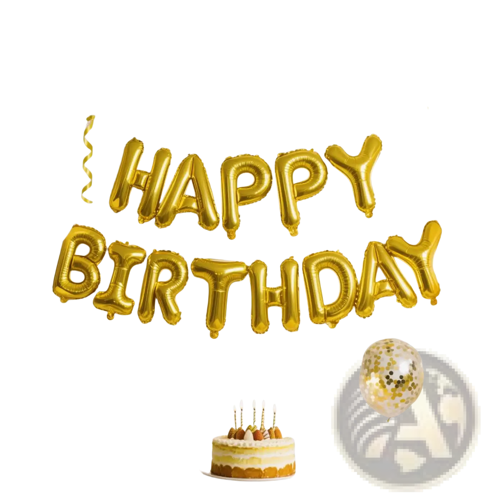 Gold foil letter balloons banner spelling happy birthday in 16 inch size for party decoration