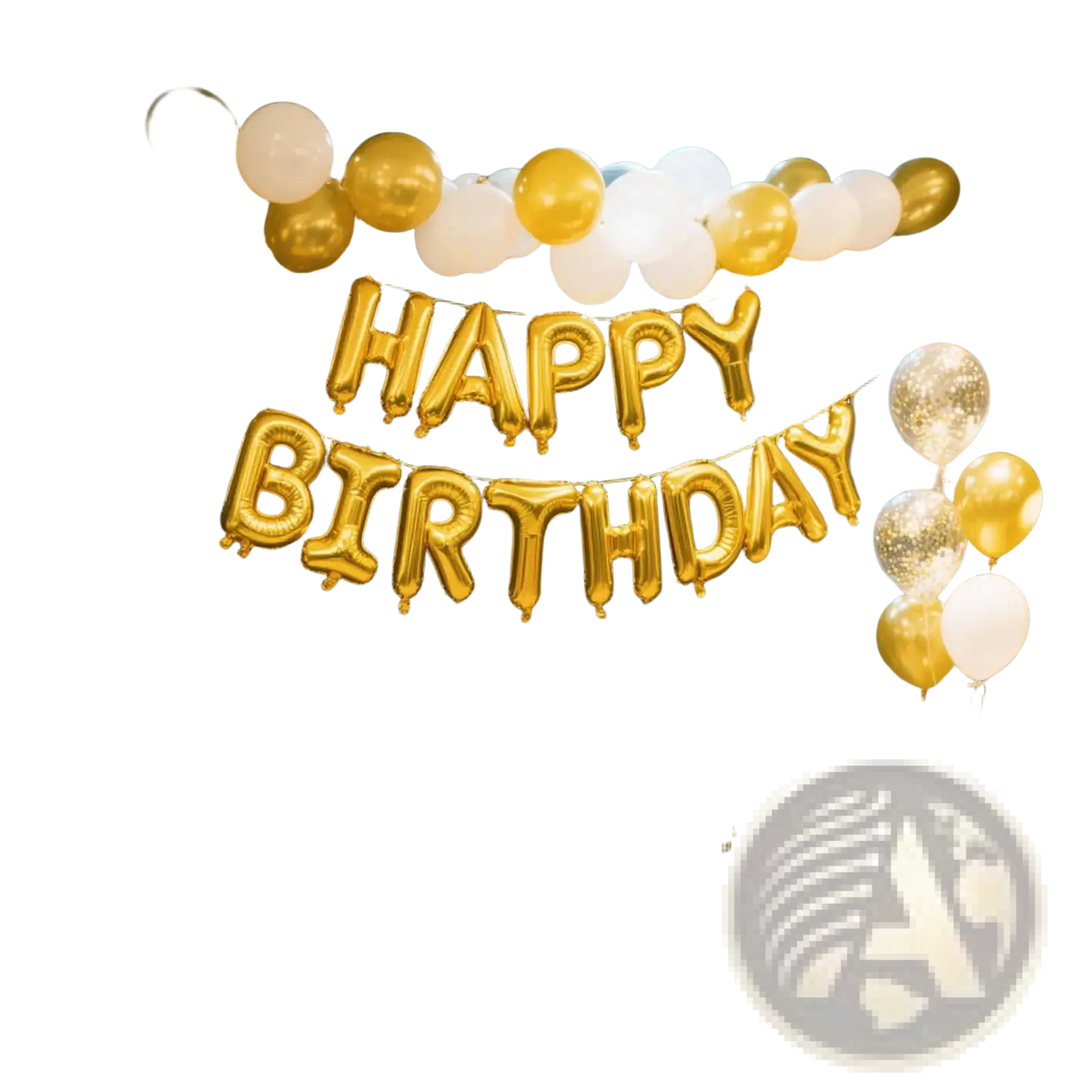 Happy Birthday foil letter balloons banner 16 inch in gold foil with gold and white balloons for birthday decoration