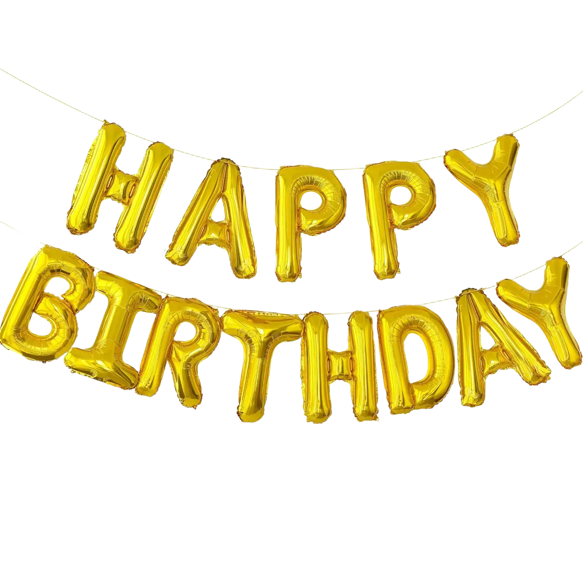 Golden foil letter balloons banner spelling happy birthday in uppercase letters with 16 inch size for celebrations