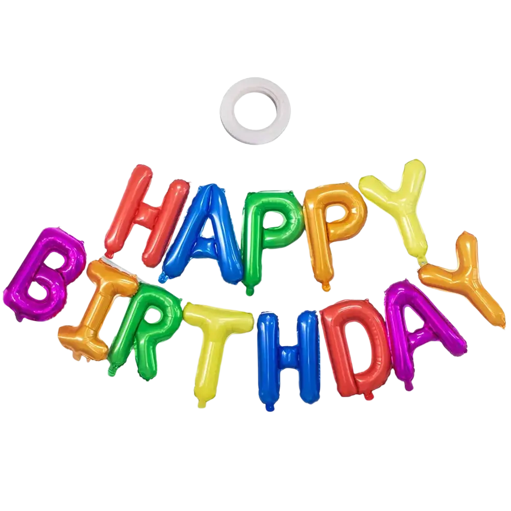 Happy birthday foil letter balloons banner 16 inch in rainbow colors made of shiny reflective foil material