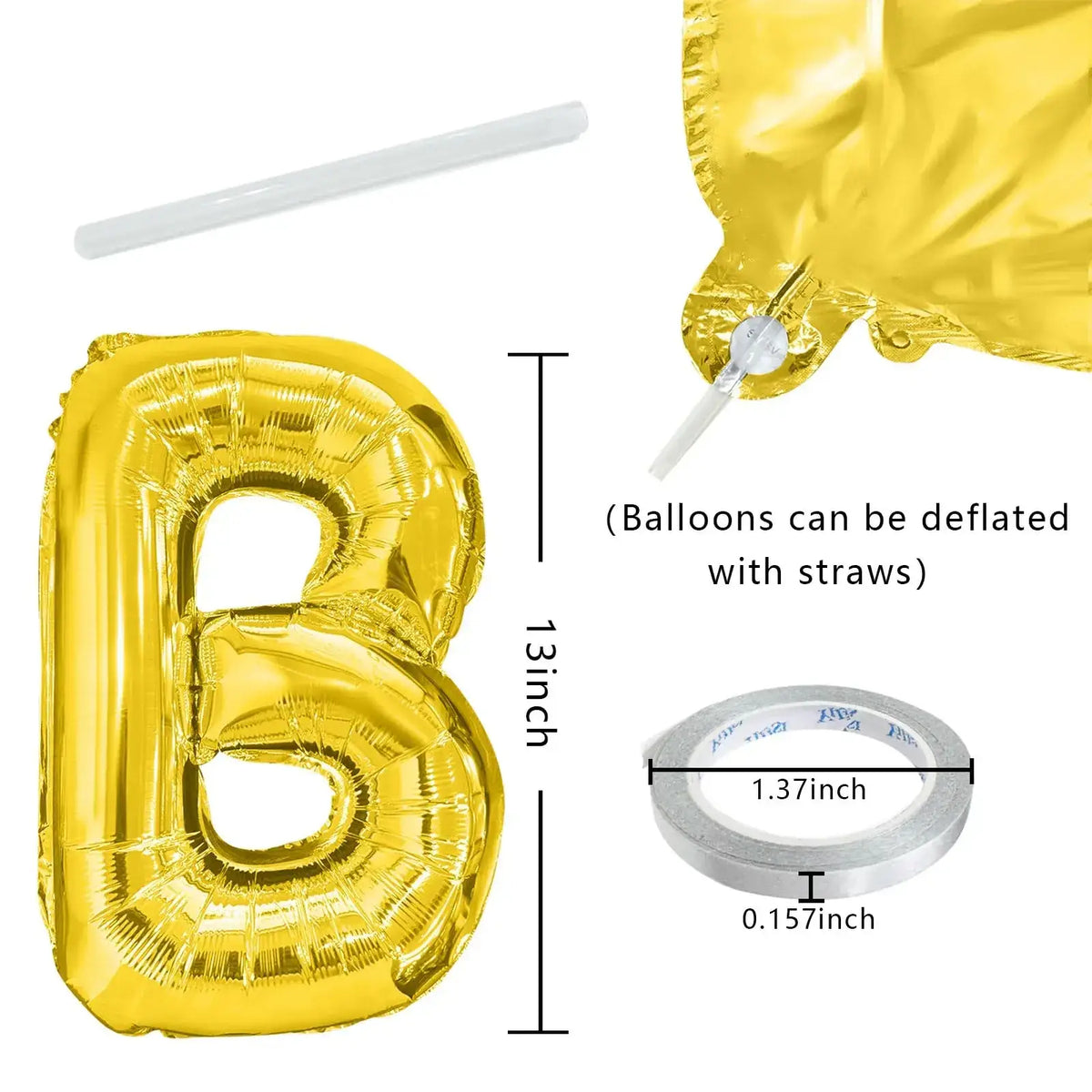 A shiny gold foil balloon shaped like the letter b from a happy birthday foil letter balloons banner 16 inch