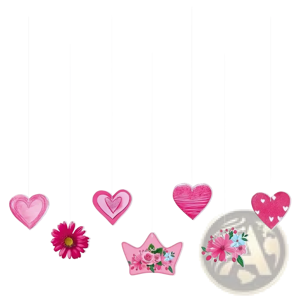Happy mothers day pink glitter banner garland featuring pink floral hanging decorations with hearts and a crown