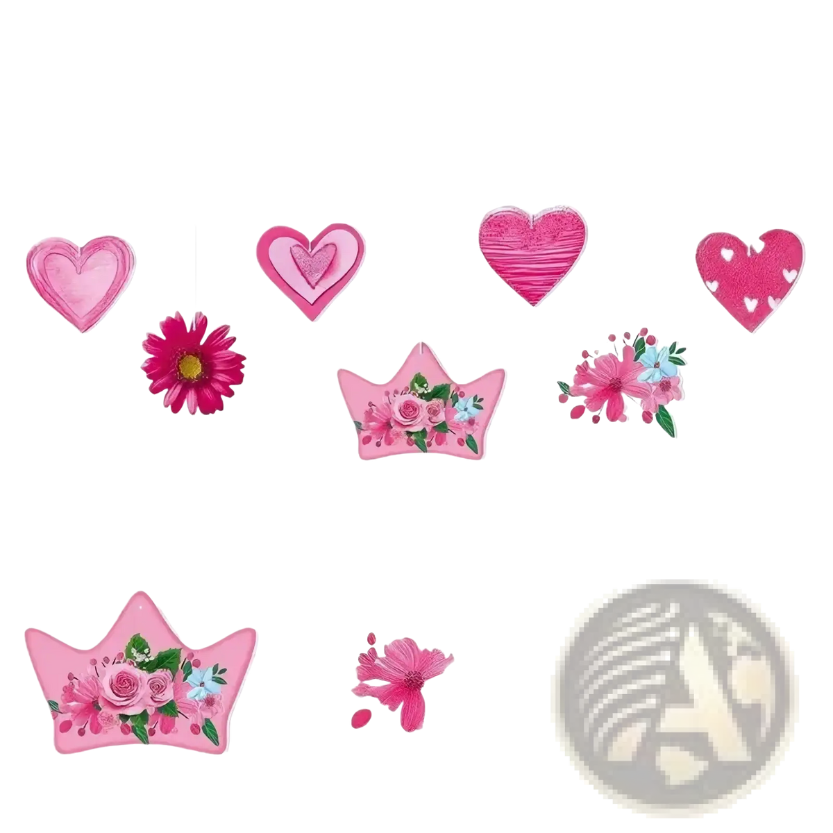 Happy mothers day pink glitter banner garland with pink floral crown decoration featuring roses and green leaves