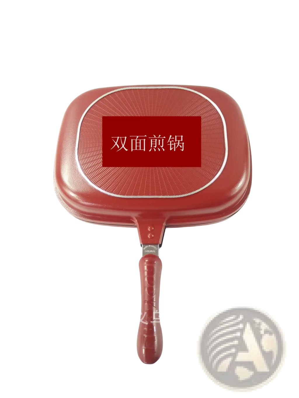 Happycall 32cm red non stick double sided frying pan with textured glossy finish and ergonomic handle