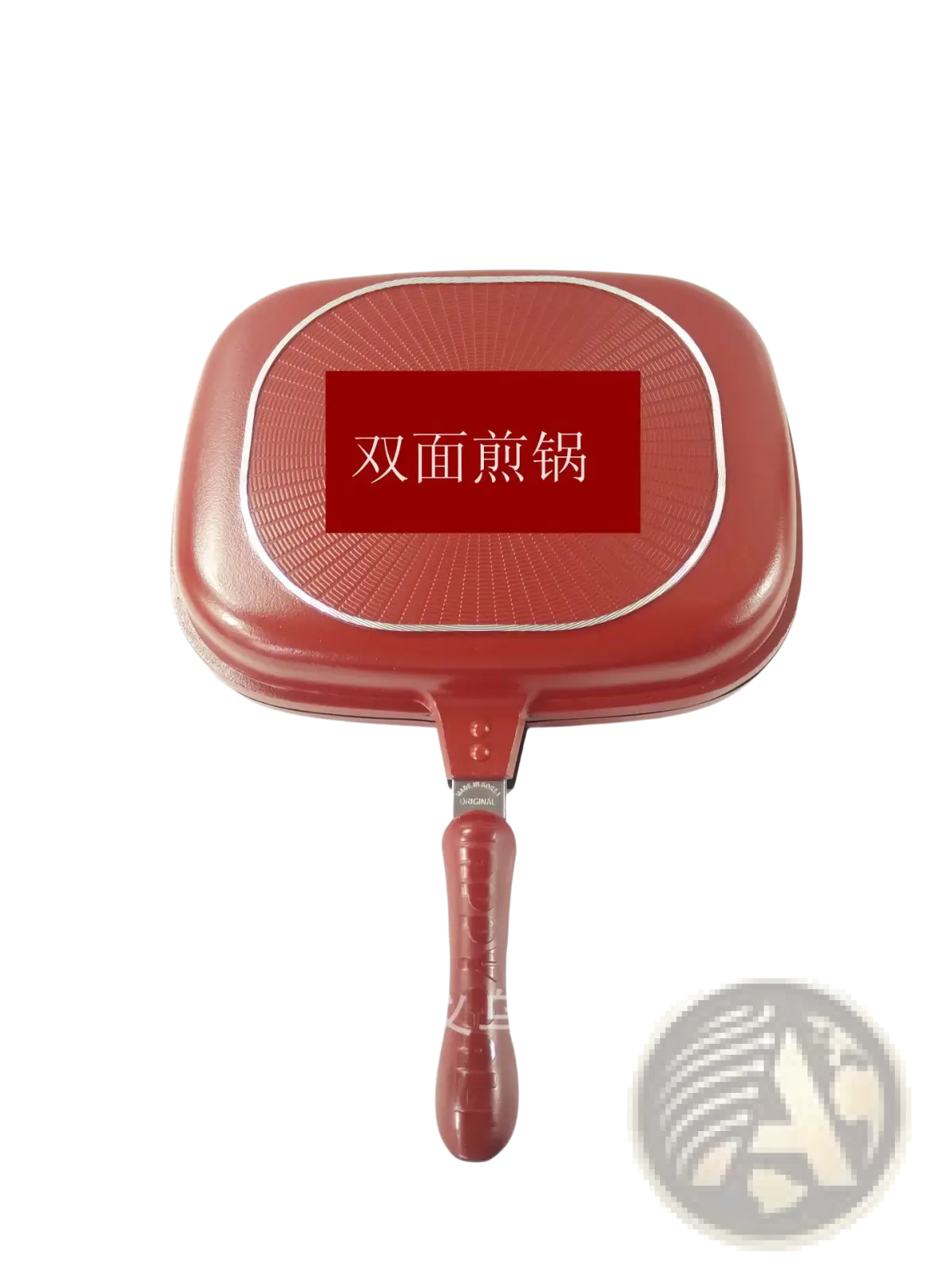 Happycall 32cm red non stick double sided frying pan with textured glossy finish and ergonomic handle