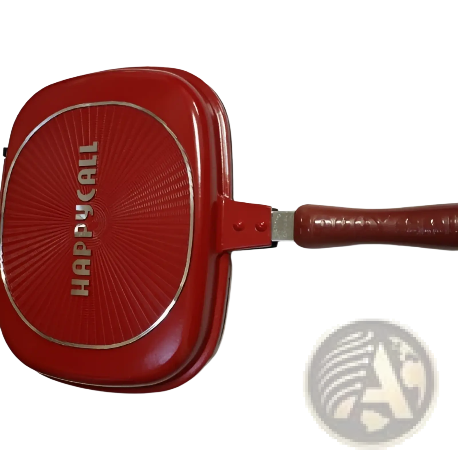Happycall 32cm red double sided non stick frying pan with textured surface and reddish brown handle