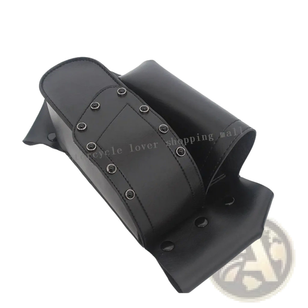 Black leather Harley touring saddlebag guard bag with silver rivets and sleek durable pu leather design