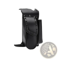 Black leather harley touring saddlebag guard bag with riveted flap and cylindrical compartment made of pu leather