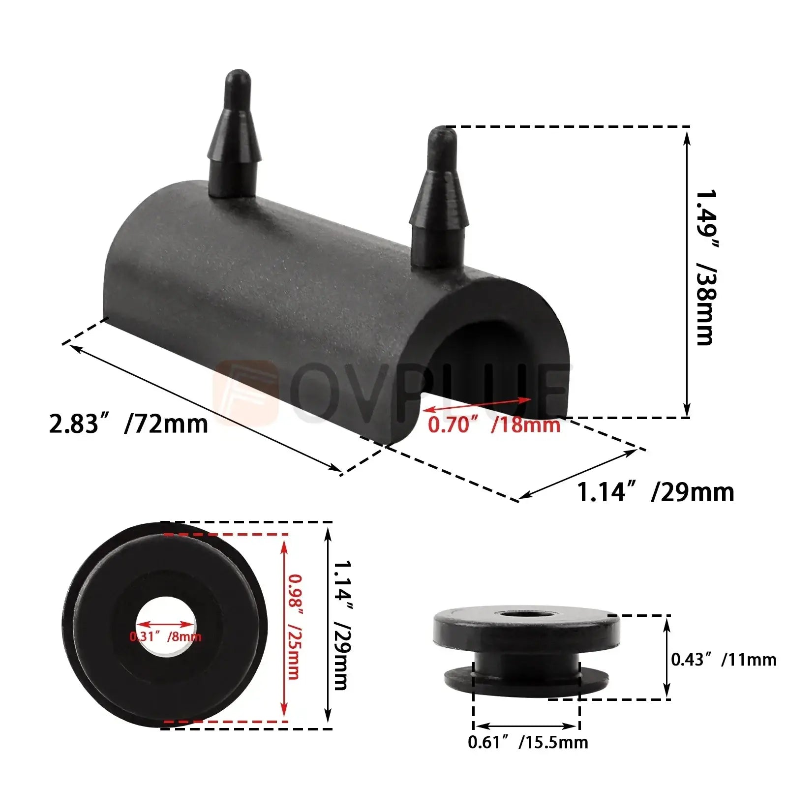 Black rubber bushing with two caps and central hollow tube for harley touring saddlebag support grommet kit 1993 up