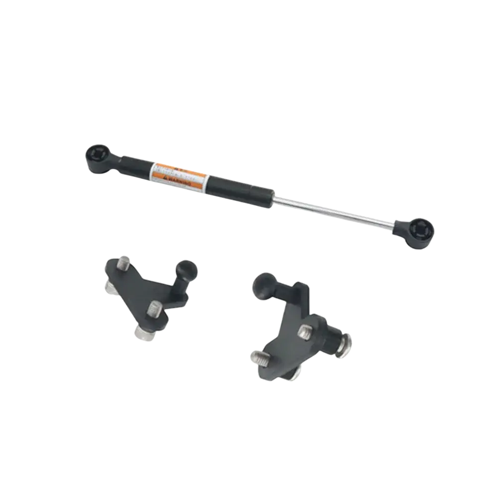 Black king pack trunk-support rod with silver metal ends and gas spring for Harley touring trunks 2014-2023 backside view