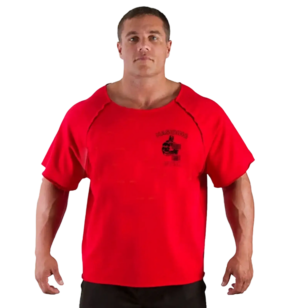 Red cotton hasidic gym training t shirt with black gym graphic on chest for men