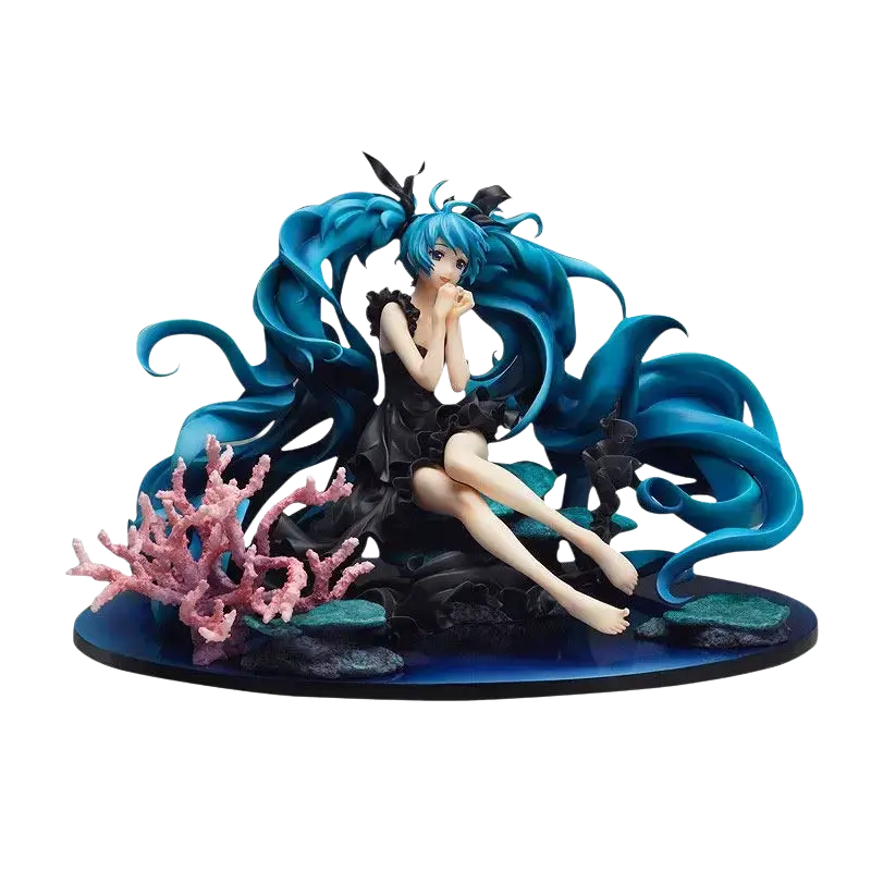 Detailed hatsune miku figma deep sea girl pvc finished goods with vibrant blue hair and ocean-themed base actual product