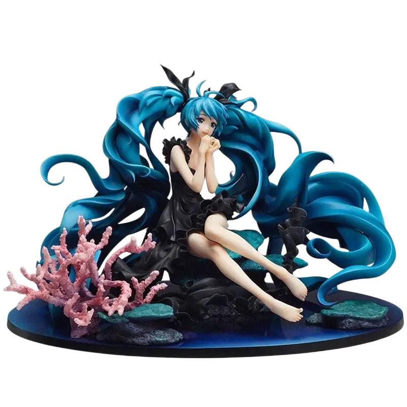 Hatsune Miku figma deep sea girl pvc figure featuring vibrant blue twin-tails seated on ocean-themed base finished goods